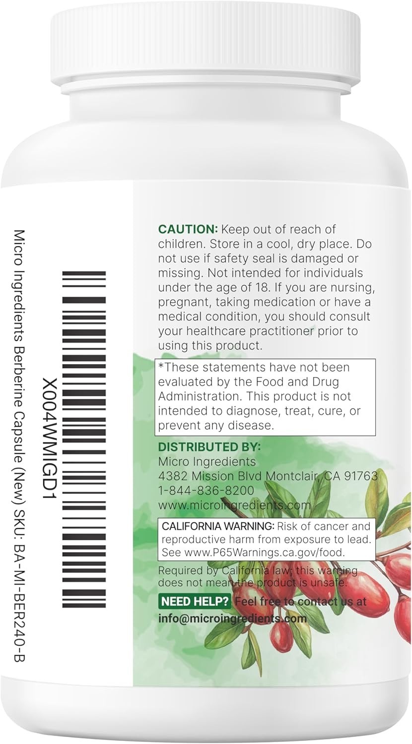 Berberine 3000mg w/ Ceylon Cinnamon & Chromium for Heart & Immune, 240 Capsules