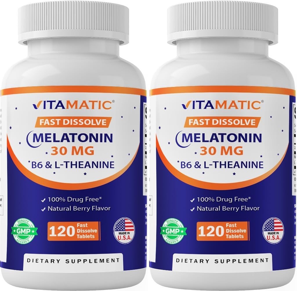 Melatonin 30mg with L-Theanine & B6, 120 Fast Dissolve Tablets, 2 Pack – Sleep A