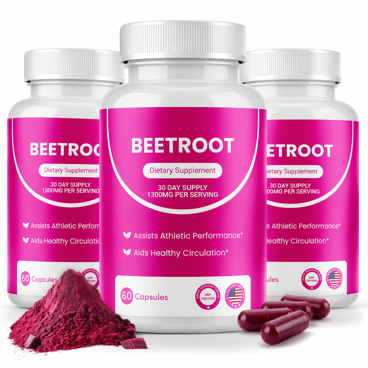 3PCS Rosabella Organic Beet Root 60 Capsules Natural Energy Boost Blood Pressure