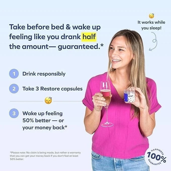 3 Bottles Cheers Restore Supplement w/ DHM + L-Cysteine – After-Alcohol Aid