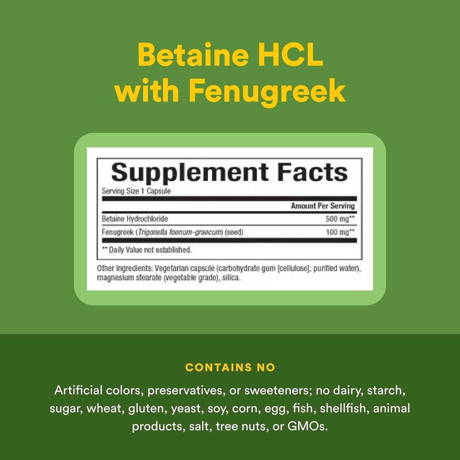 Natural Factors Betaine Hydrochloride with Fenugreek 500 mg [180 Capsules]