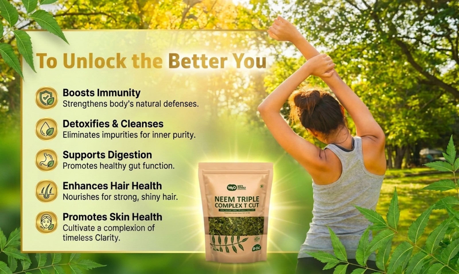 Neem Triple Complex T Cut Fresh Leaf Tea Blend Leaves Bark Flower 8 oz