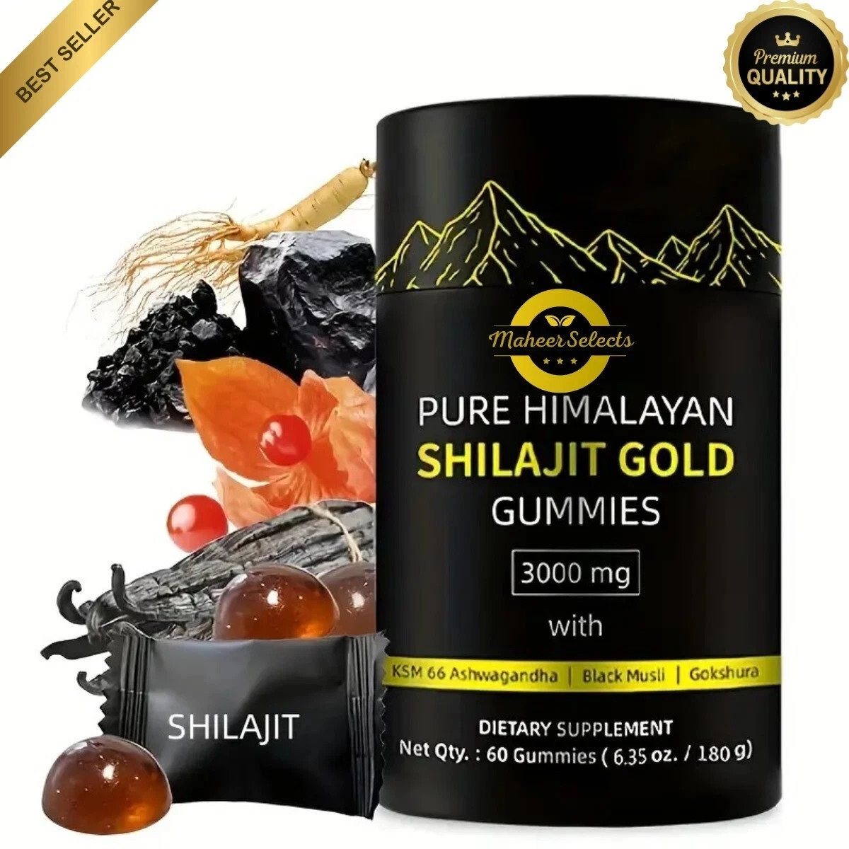 Himalayan Shilajit GOLD Gummies, Organic, Extremely Potent 3000 mg, Fulvic Acid