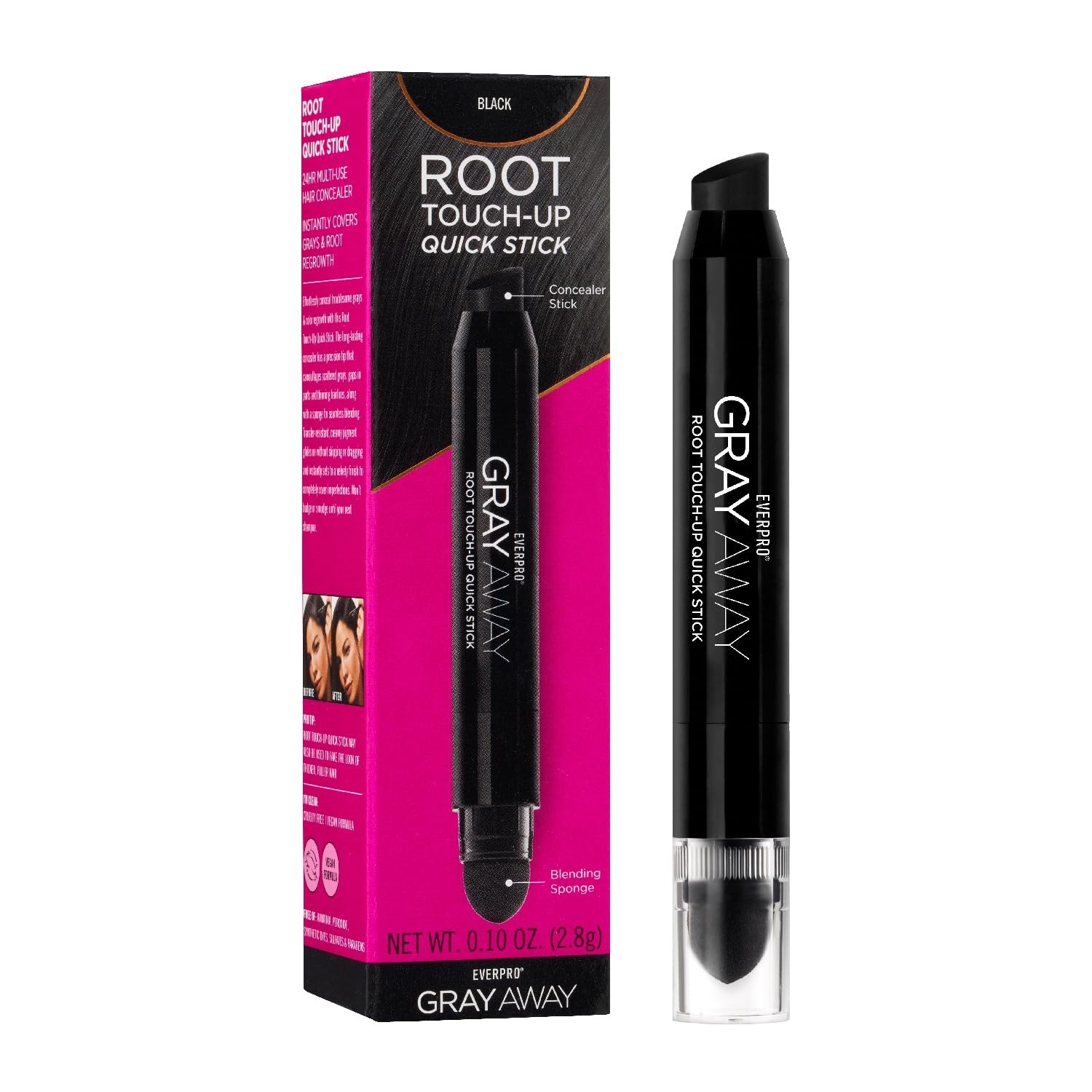 EVERPRO Gray Away Root Touchup Quick Stick, Black, 0.1 Oz 0.1 Ounce (Pack of 1)