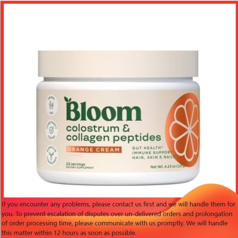 BLOOM NUTRITION Colostrum & Collagen Peptides Powder – Orange Cream – 4.23oz/25