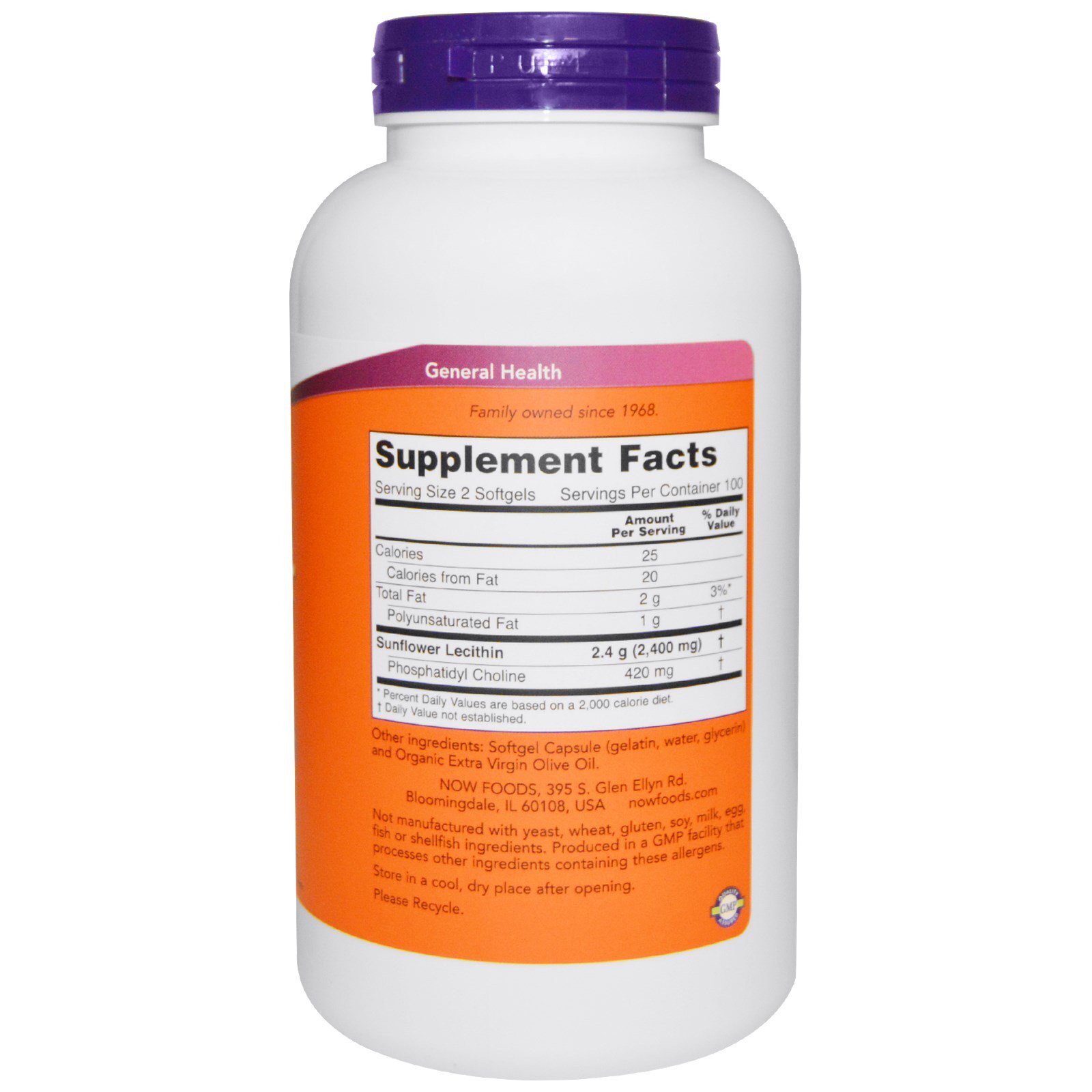 Now Foods, (2 Pack) Sunflower Lecithin, 1200 mg, 200 Softgels