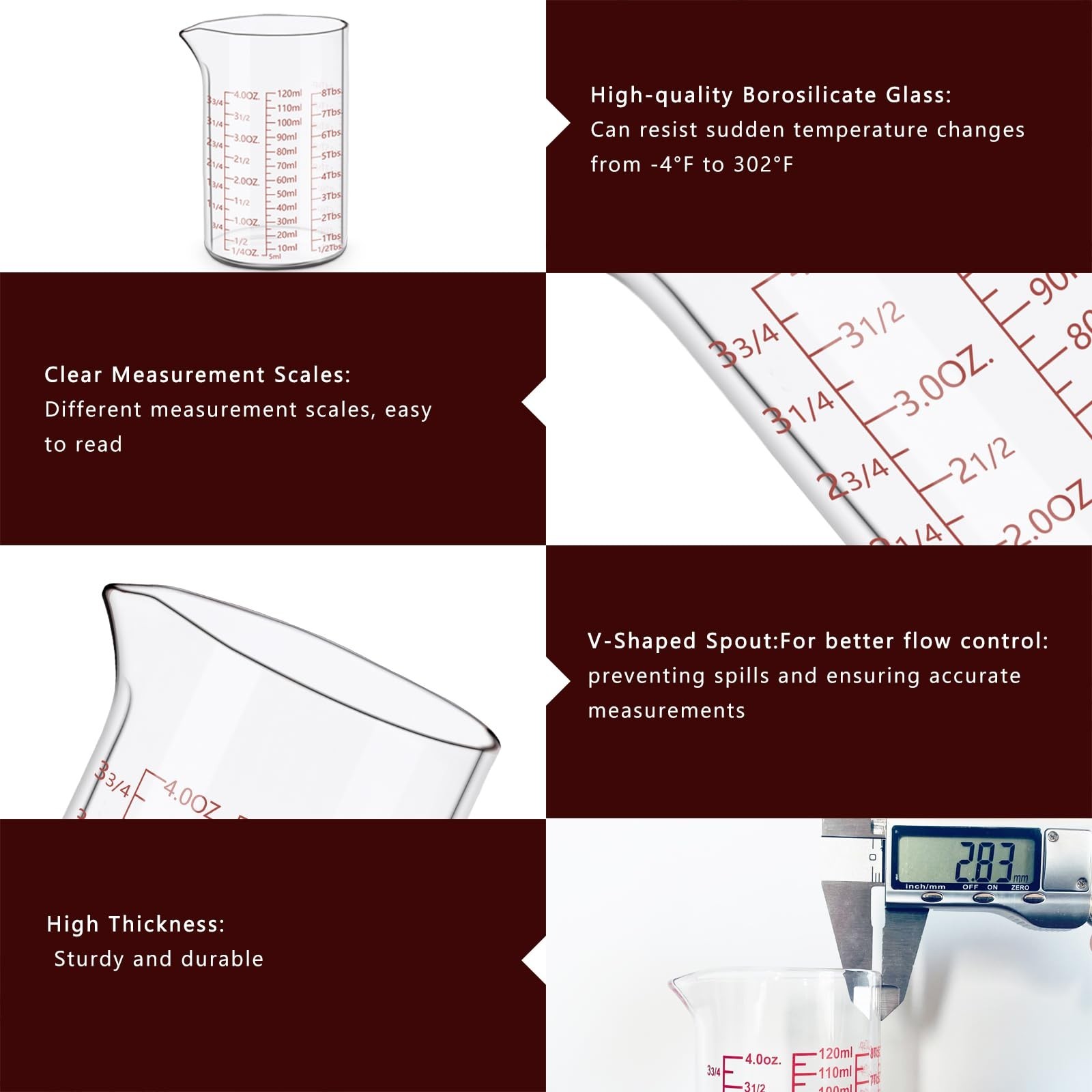 Measuring Cup Set 30ml L(1oz), 60ml (2oz), 120ml (4oz), 250ml (8oz), 4 Piece …