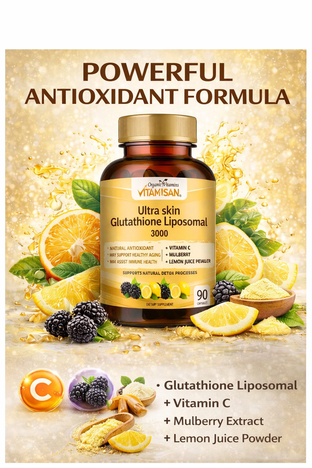 Liposomal Glutathione 3000mg High Absorption Antioxidant + Vitamin C 90 Caps