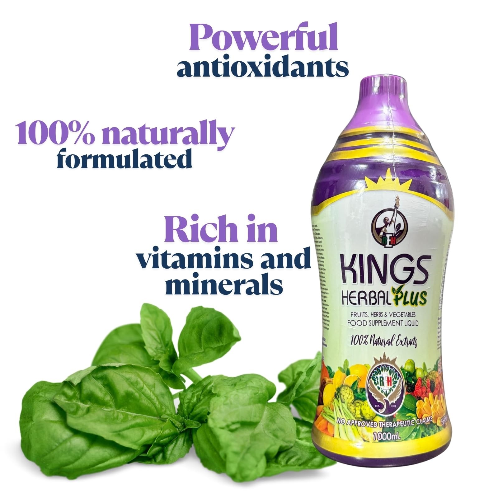 Kings Herbal Plus Food Supplement 1000Ml Fruits Herbs Vegetable Fusion 2 Bottles