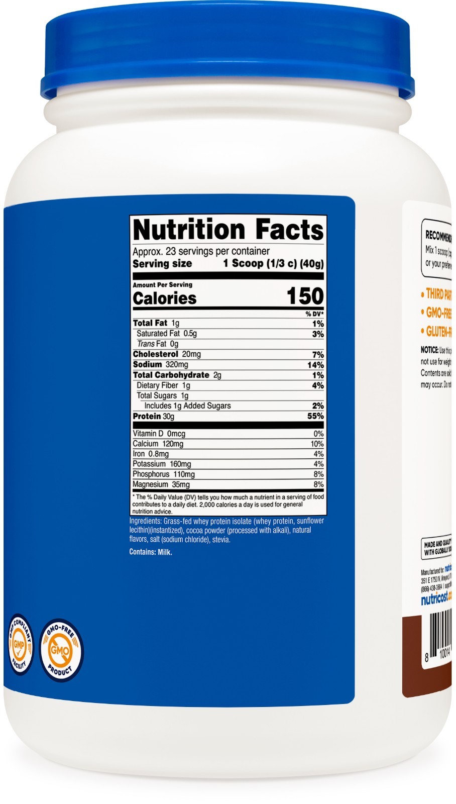 Nutricost Grass-Fed Whey Protein Isolate (Chocolate) 2LBS – Non-GMO, Gluten Free