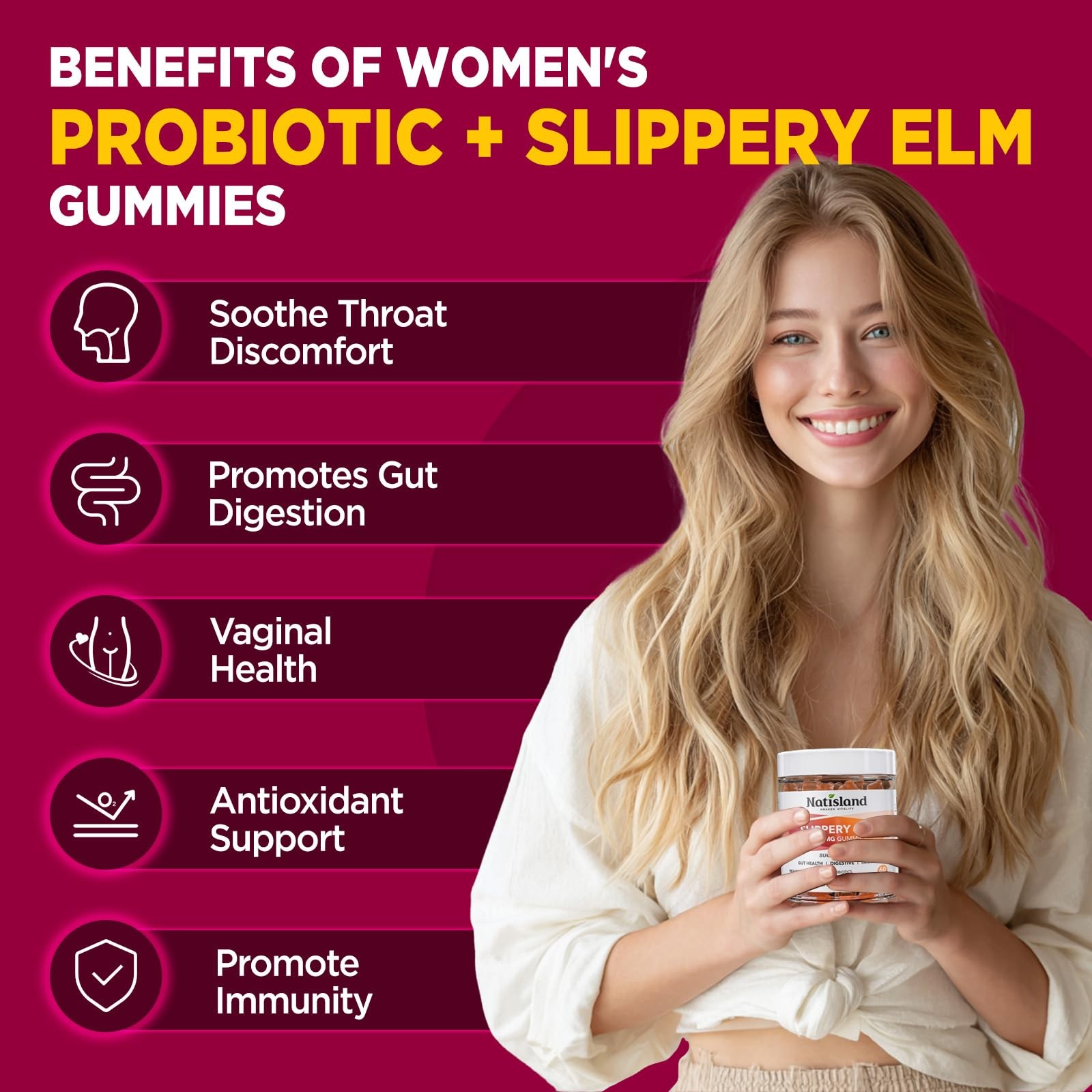 Slippery Elm for Women Gummies, Organic 1 Count (Pack of 60)