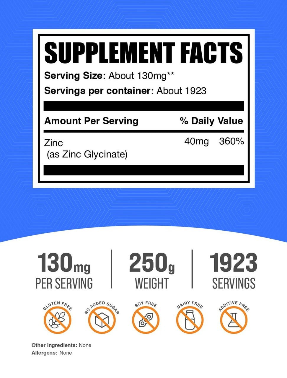 BulkSupplements Zinc Glycinate Powder 250g 40mg Zinc Gluten Free Supplement