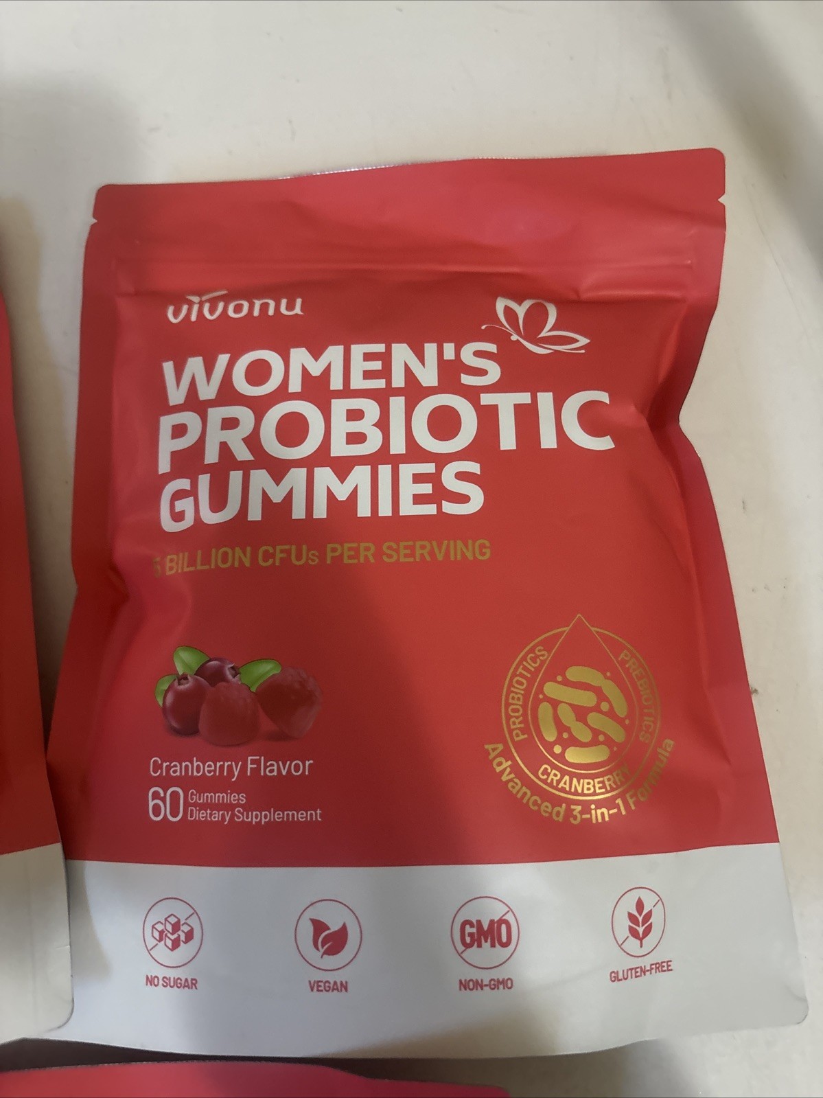 Vivonu Womens Probiotic Gummies Cranberry Flavor 60 per Pack Bundle of 3!