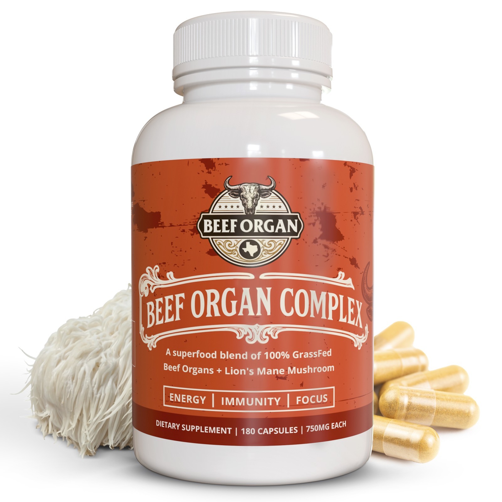 BEEF ORGAN COMPLEX 100%Grass Fed Beef Liver 4000mg 180Caps New Zeland NonGMO