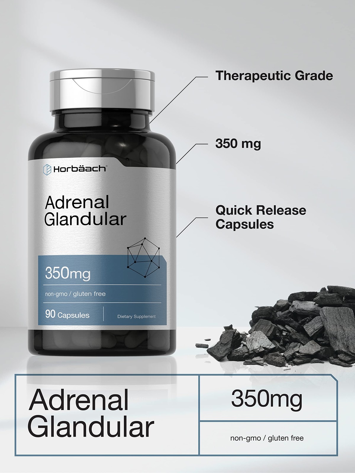 Horbäach Raw Adrenal Glandular | 350 mg | 90 Capsules