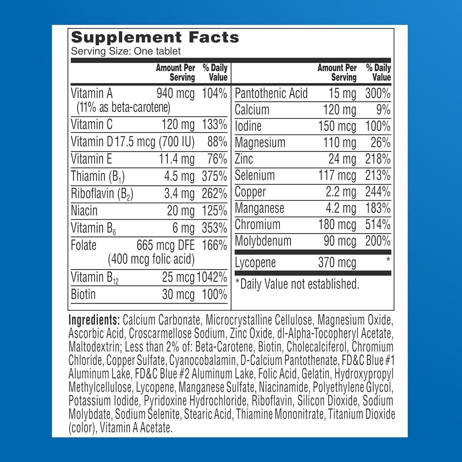 One A Day Men’s 50 Plus Healthy Advantage Multivitamin 100 Tablets Mint Blue