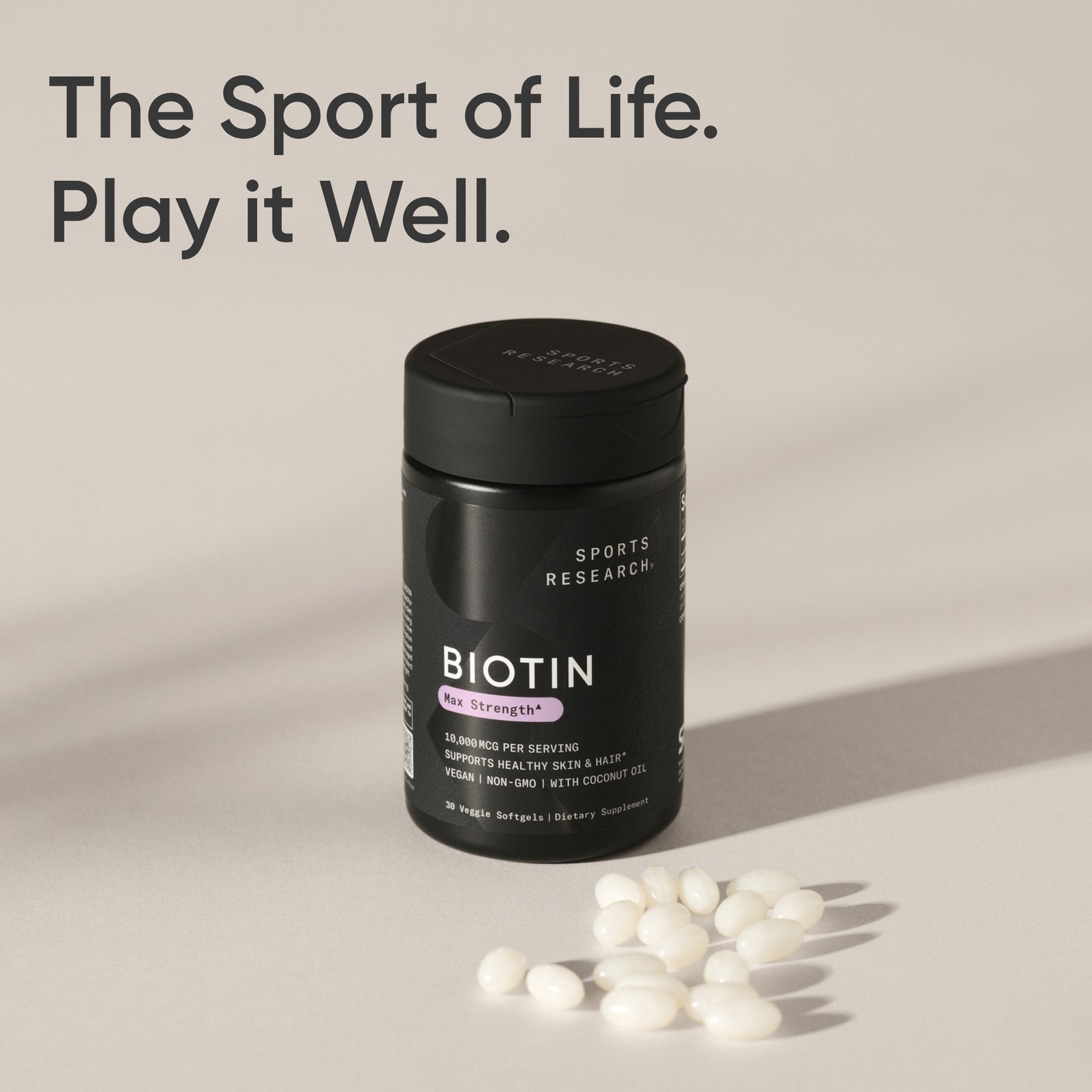 Vegan Biotin 10,000mcg w/ Coconut Oil Max Strength 30 Veggie Softgels Non-GMO