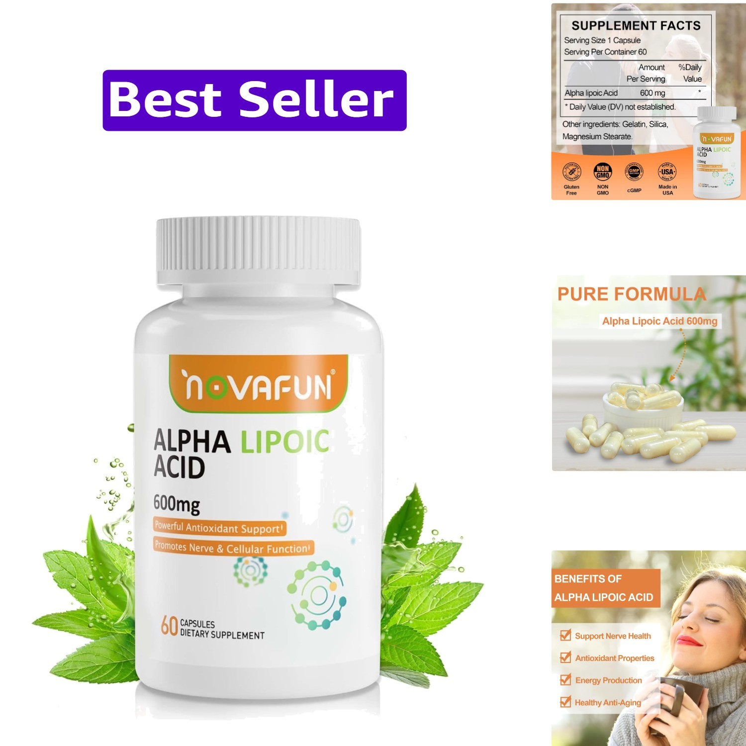Alpha-Lipoic-Acid 600mg Capsules, ALA-Supplement for Nerve Health, Antioxidan…