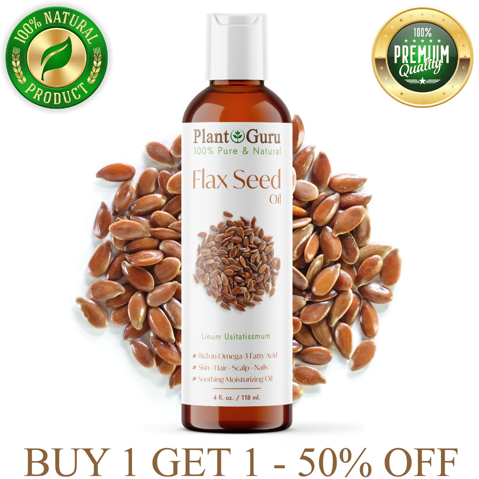 Flaxseed Oil 4 oz. Cold Pressed Unrefined 100% Pure Flax Seed Linseed Liquid