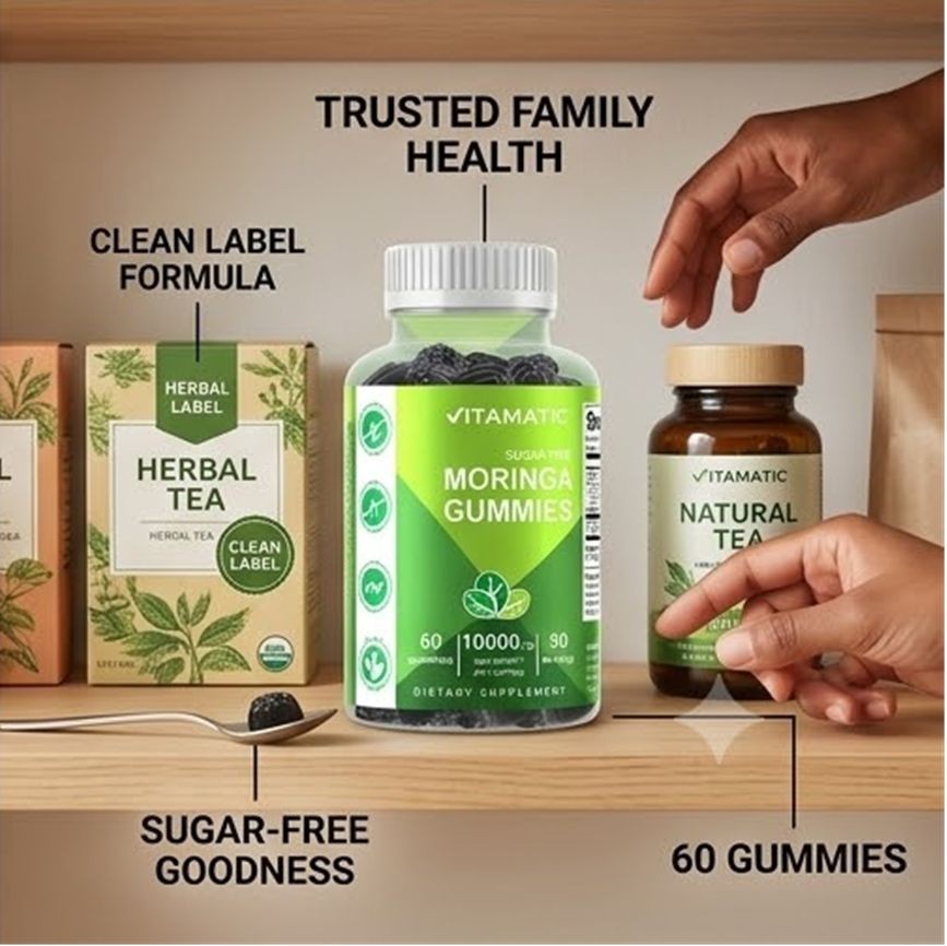 2Pk Vitamatic Sugar Free Moringa Gummies 10000mg Plant Based Superfood 120 Ct