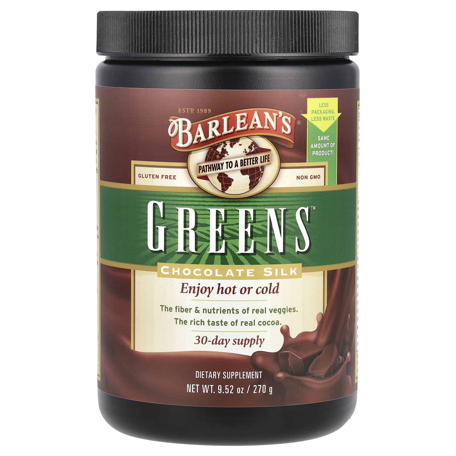 Barlean s Greens Powder Formula Chocolate Silk 9 52 oz 270 g Organic, Kosher,
