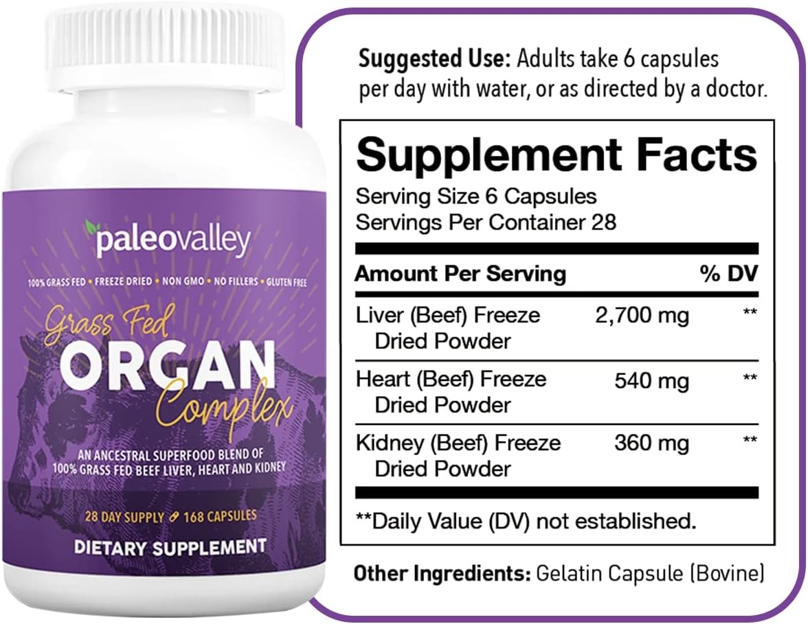 Paleovalley Grass Fed Beef Organ Complex – Freeze-Dried 168 Count (Pack of 1)