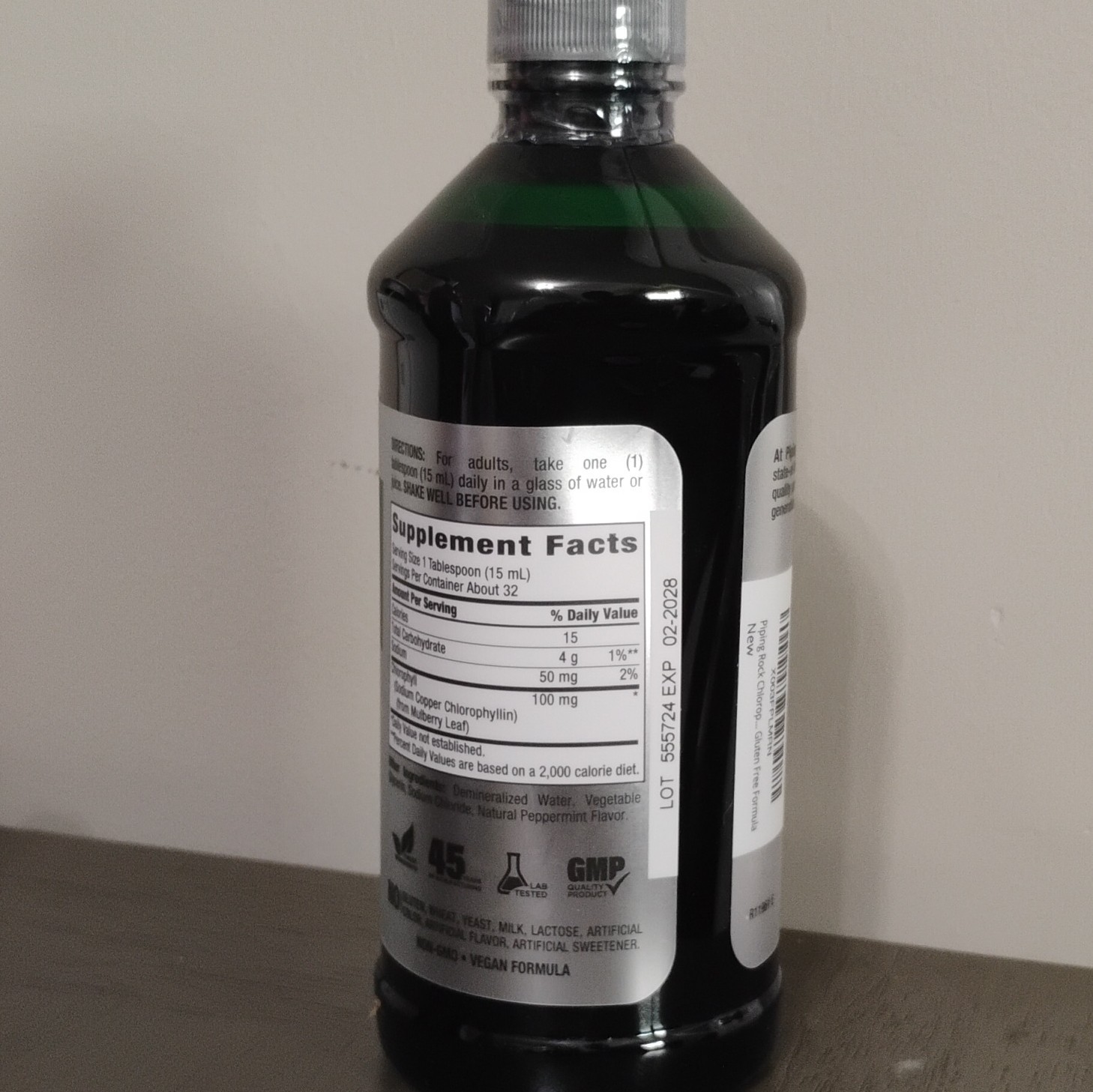 Piping Rock Liquid Chlorophyll 100mg per 15mL Vegan Peppermint 16 fl oz