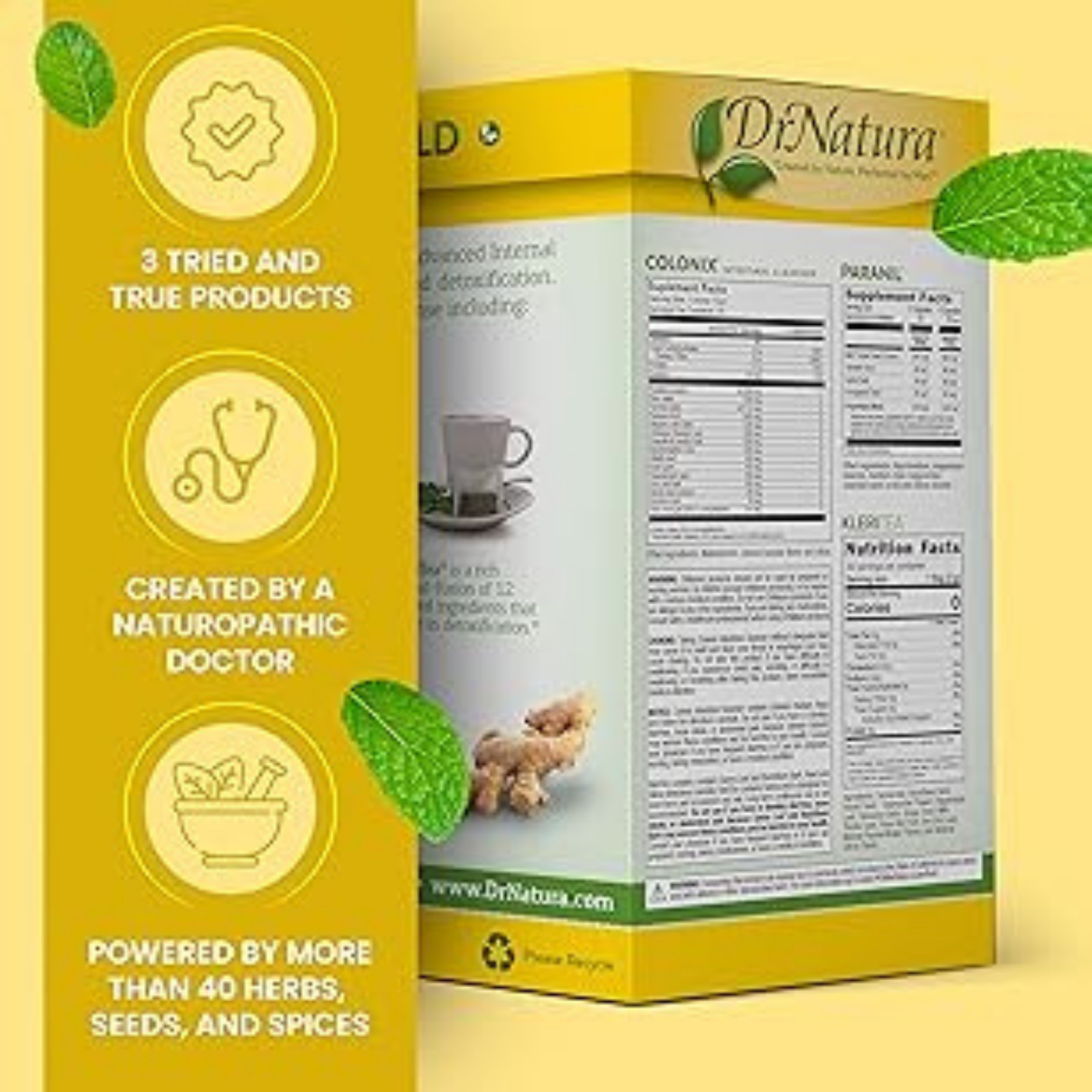 DrNatura Colonix Kit | 3-Part Herbal Detox Cleanse w/ Cleanser Paranil KleriTea