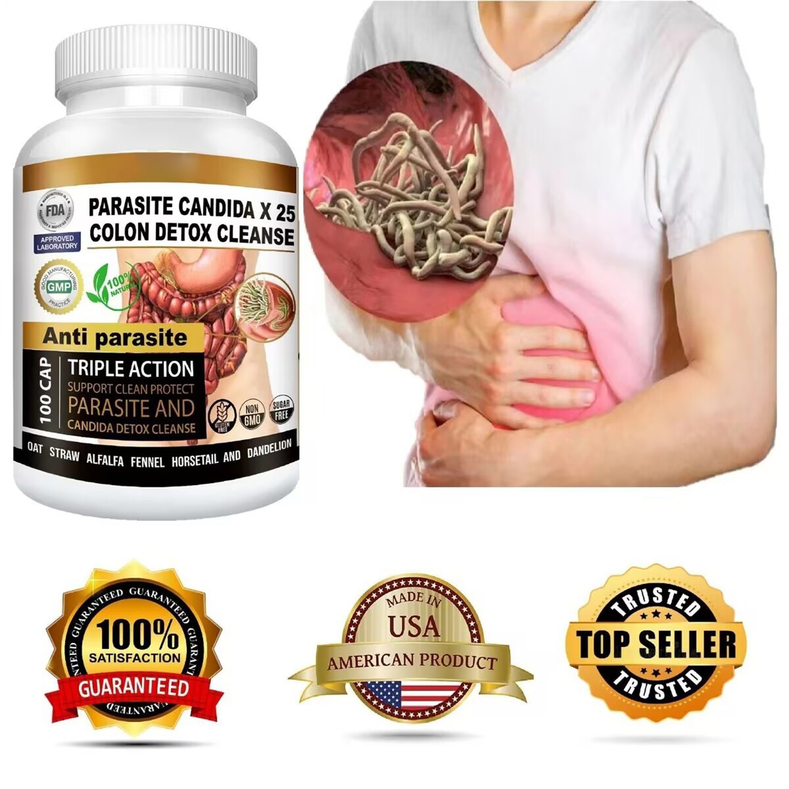 Potent Candida Cleanse With support & Detox Yeast Natural Herbs – 100 Capsules