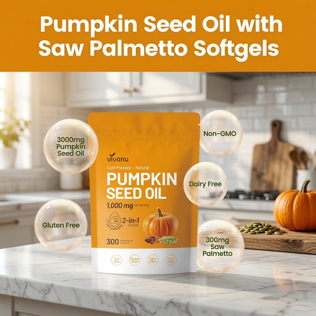 Vivonu Pumpkin Seed Oil with Saw Palmetto 2-in-1 300 Softgels