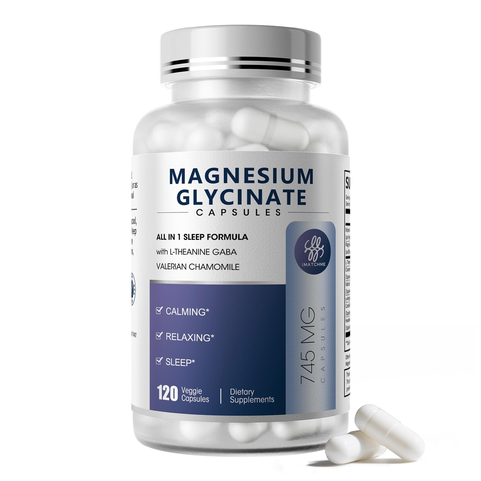 Magnesium Glycinate 850mg Capsules with L-Theanine, Chamomile & GABA for Slee…