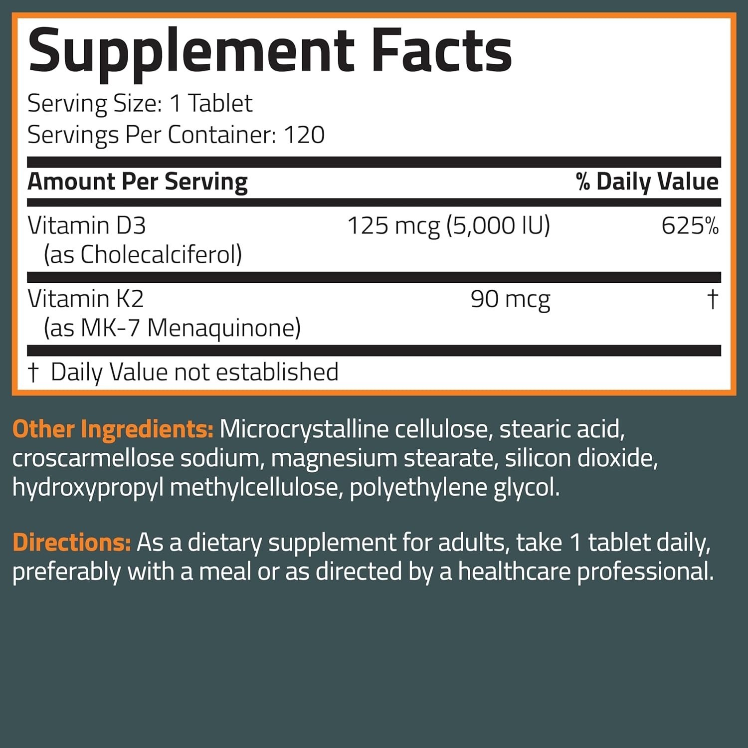 New Sealed Bronson Vitamin K2 D3 (MK7) Supplement Non-GMO 120 Tablets Exp. 03/26