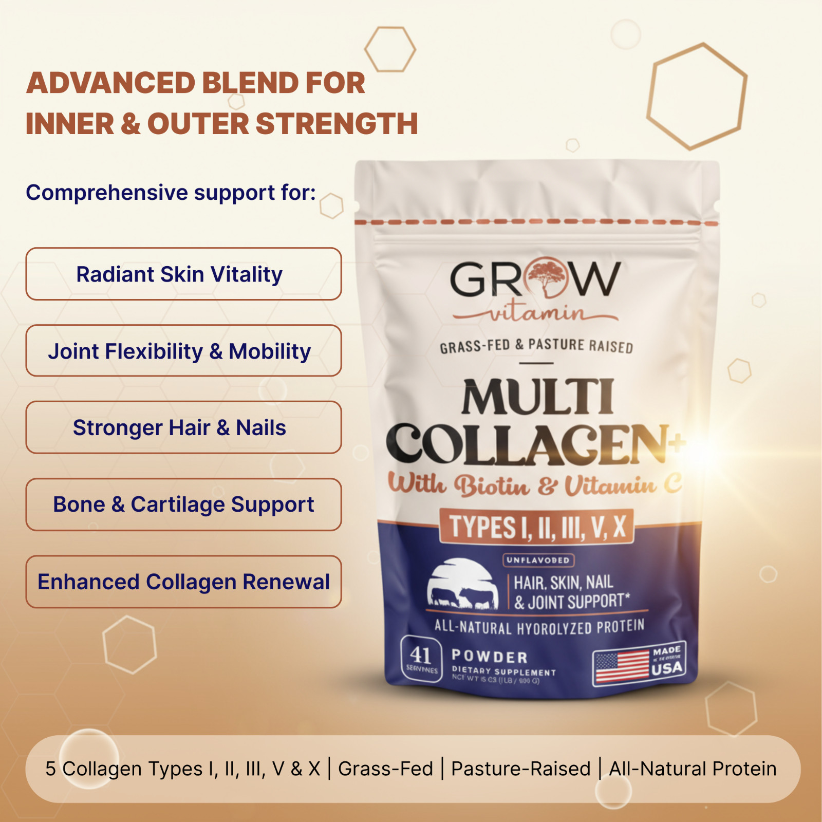 LiveWell Collagen Peptides Hair, Skin, Nail, and Joint Support grass-fed 1 lb