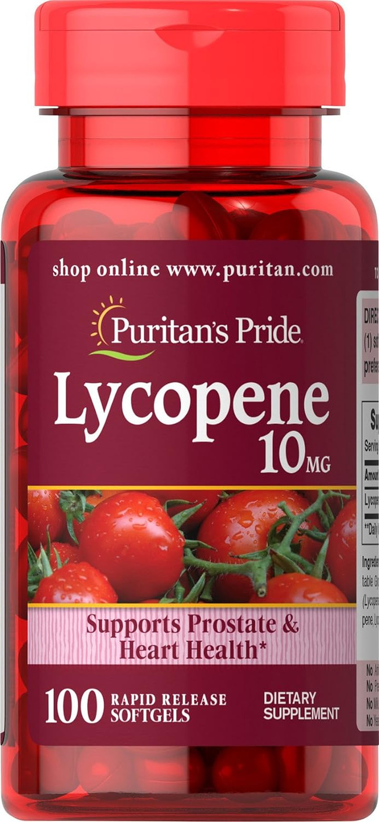 Puritan’s Pride Lycopene 10mg, Supplement for Prostate and Heart, 100 Capsules
