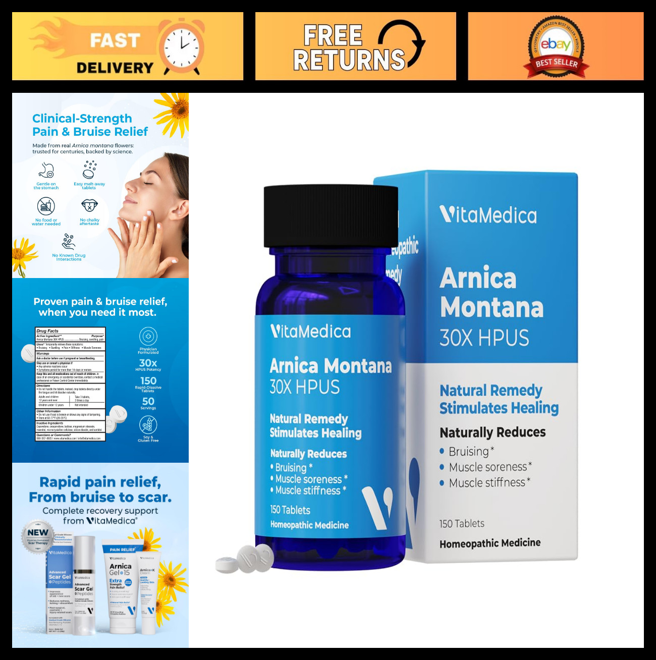 Natural Pain Relief Tablets – Arnica Montana 30X for Bruising & Swelling Support