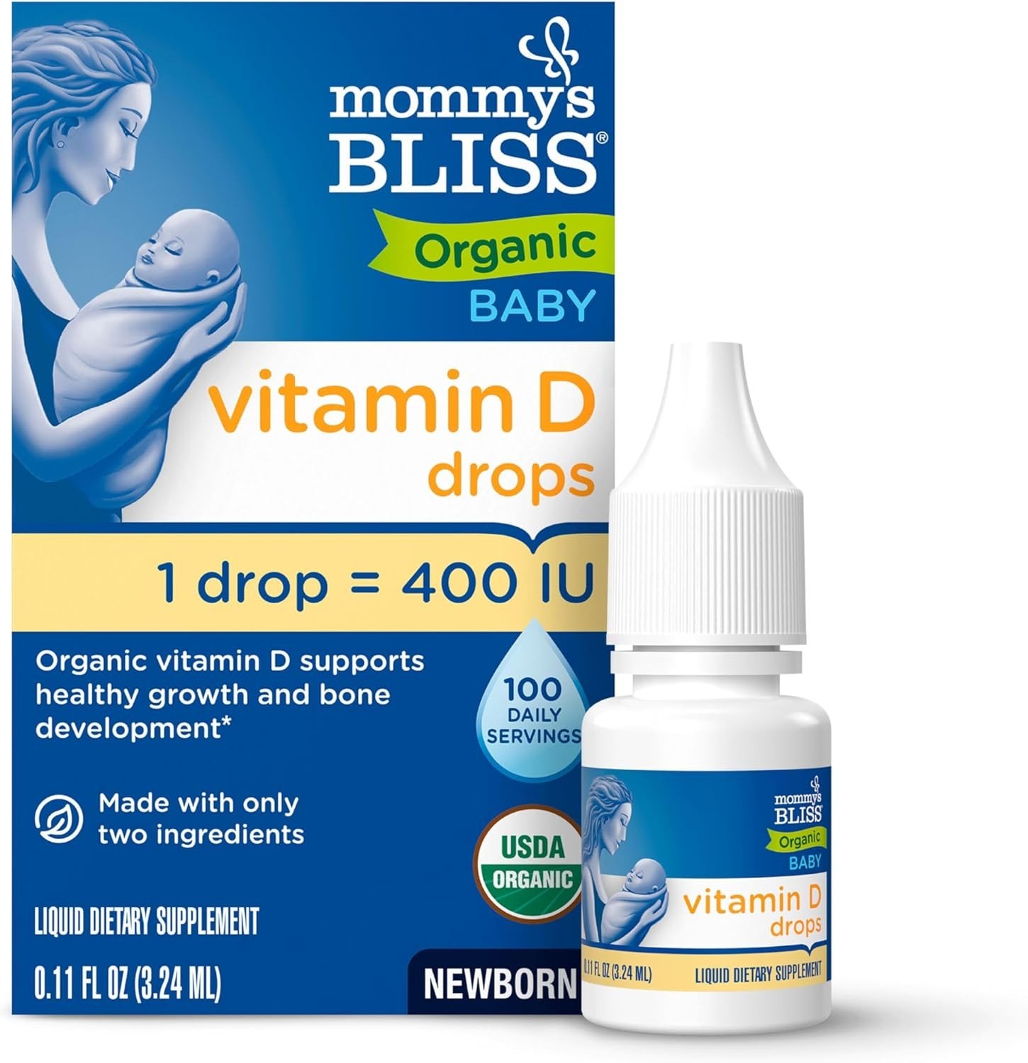 Organic Baby Vitamin D Drops, Newborn +, 0.11 fl oz (3.24 ml)