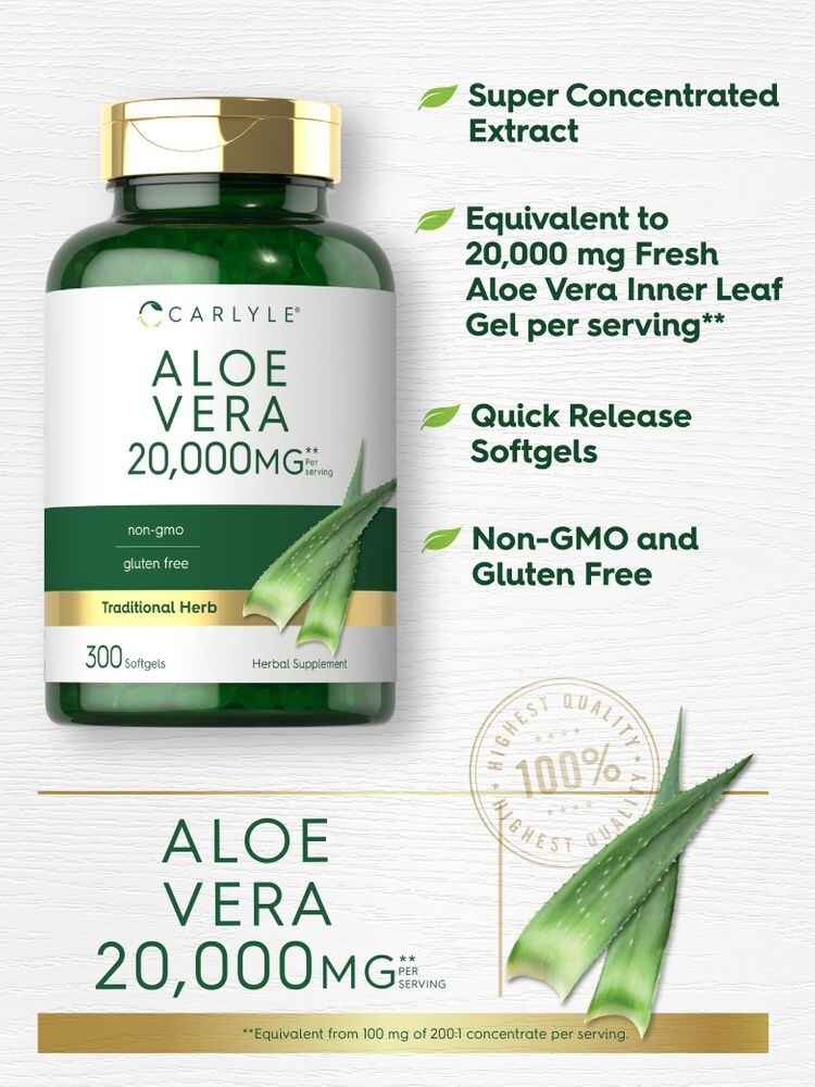 Carlyle Aloe Vera Capsules 20,000mg | 300 Softgel Pills
