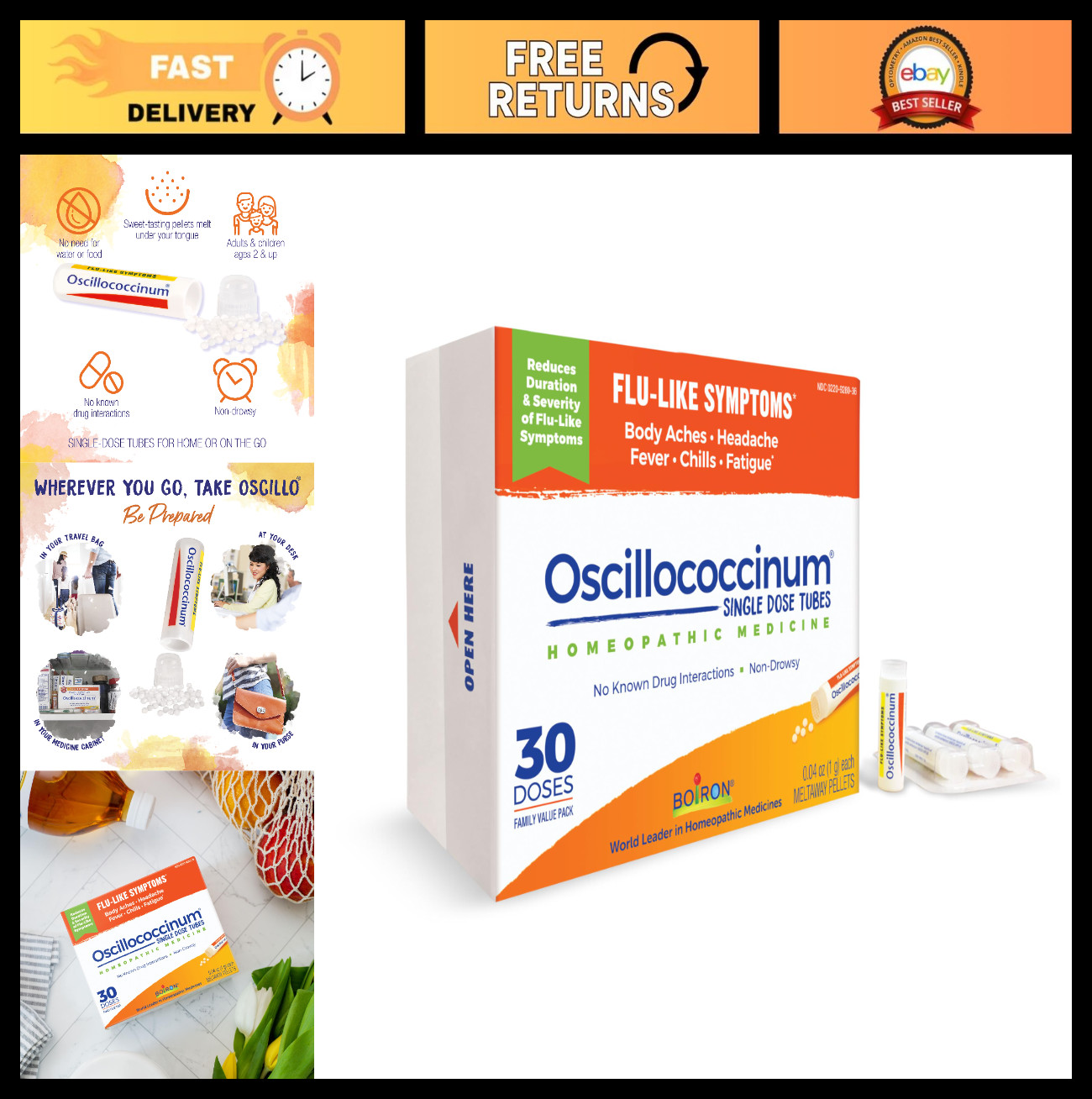 Flu Relief Homeopathic Remedy – Body Aches, Headache, Fever, Chills – 30 Doses