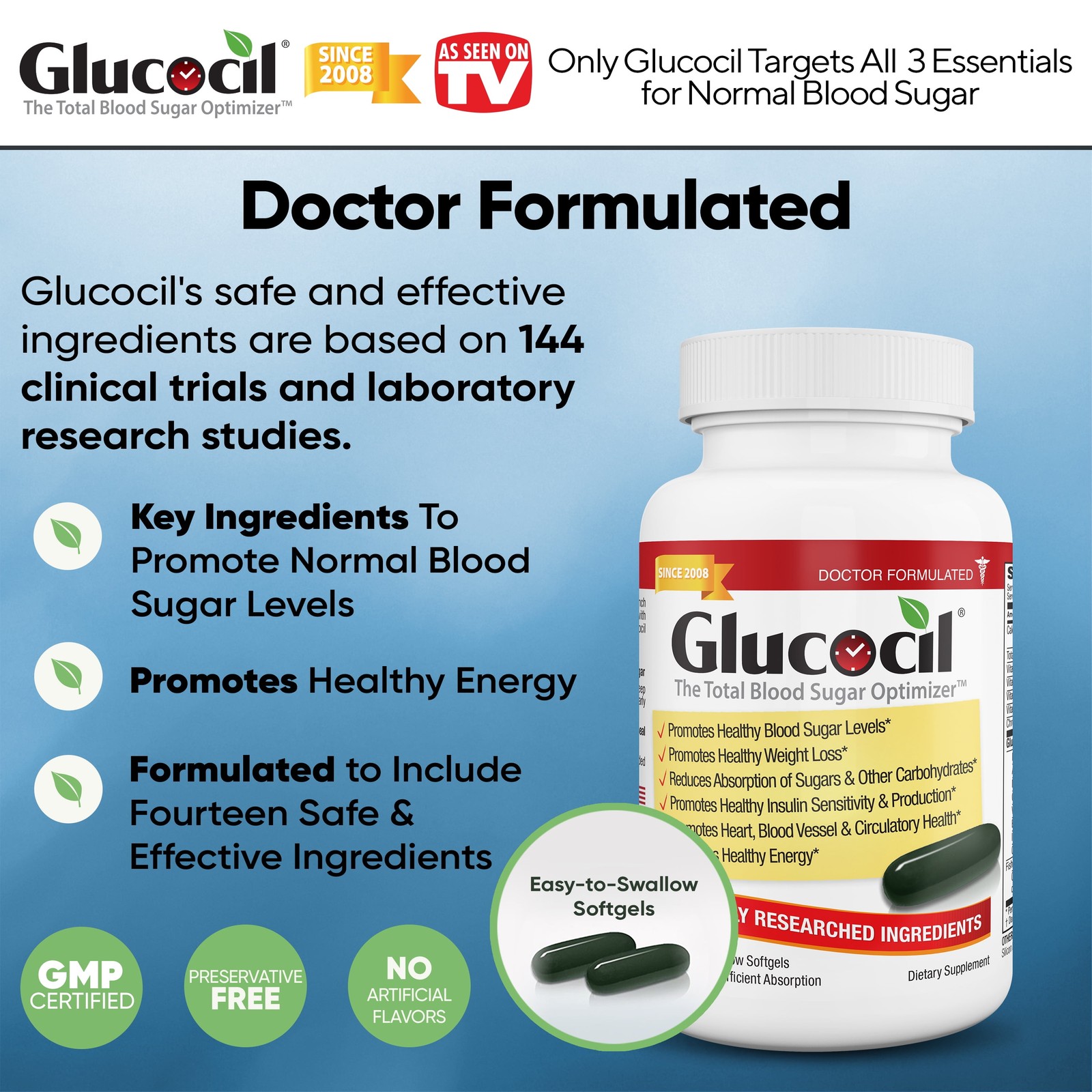 Glucocil Premium Blood Sugar Support Dietary Supplement Softgels, 60 Count