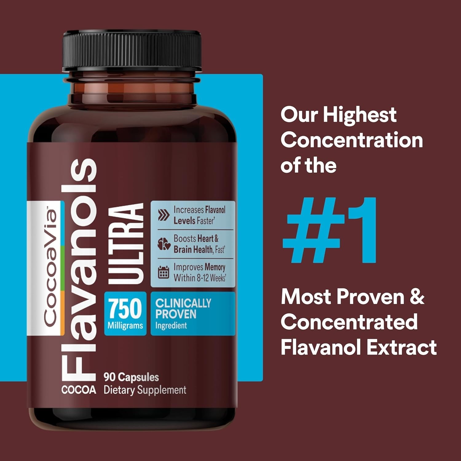 CocoaVia Ultra 750mg Cocoa Flavanols Heart Brain Support 180 Capsules