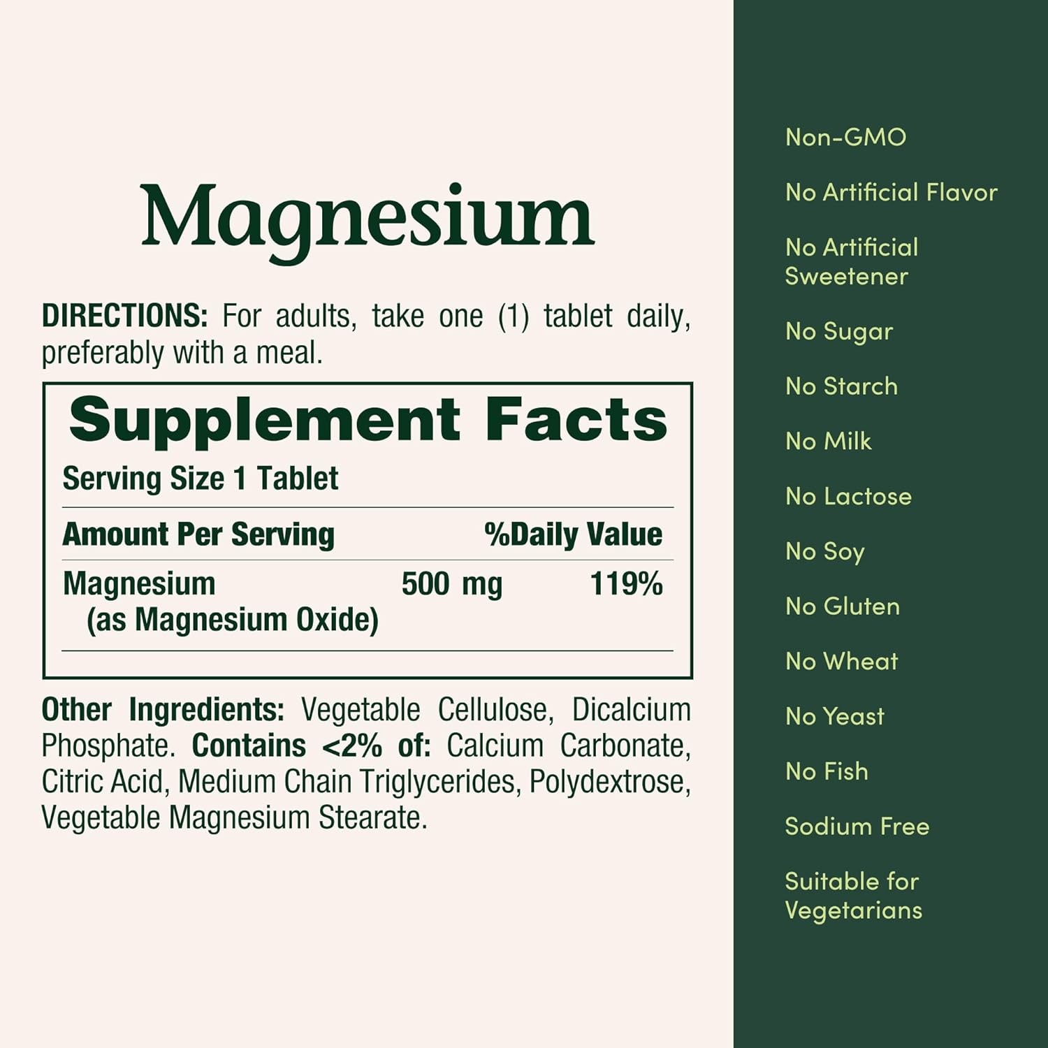 Magnesium 500mg Tablets High Potency Magnesium Supplement for Bone Muscle Health