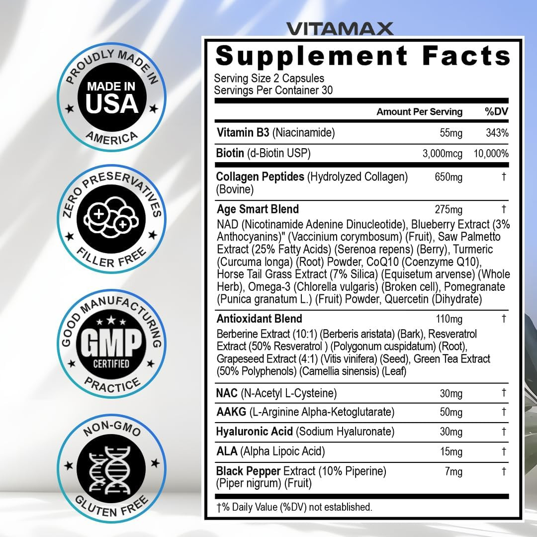 Resveratrol NAD+ Berberine Hyaluronic Acid – Biotin Grape & Blueberry + NAC – Co