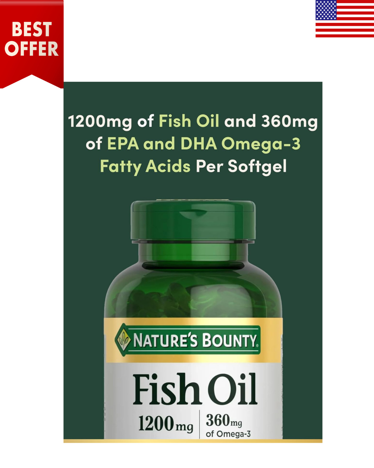 Nature’s Bounty Fish Oil Omega 3 Supplements – Supports Heart Health, 1200 Mg!!!