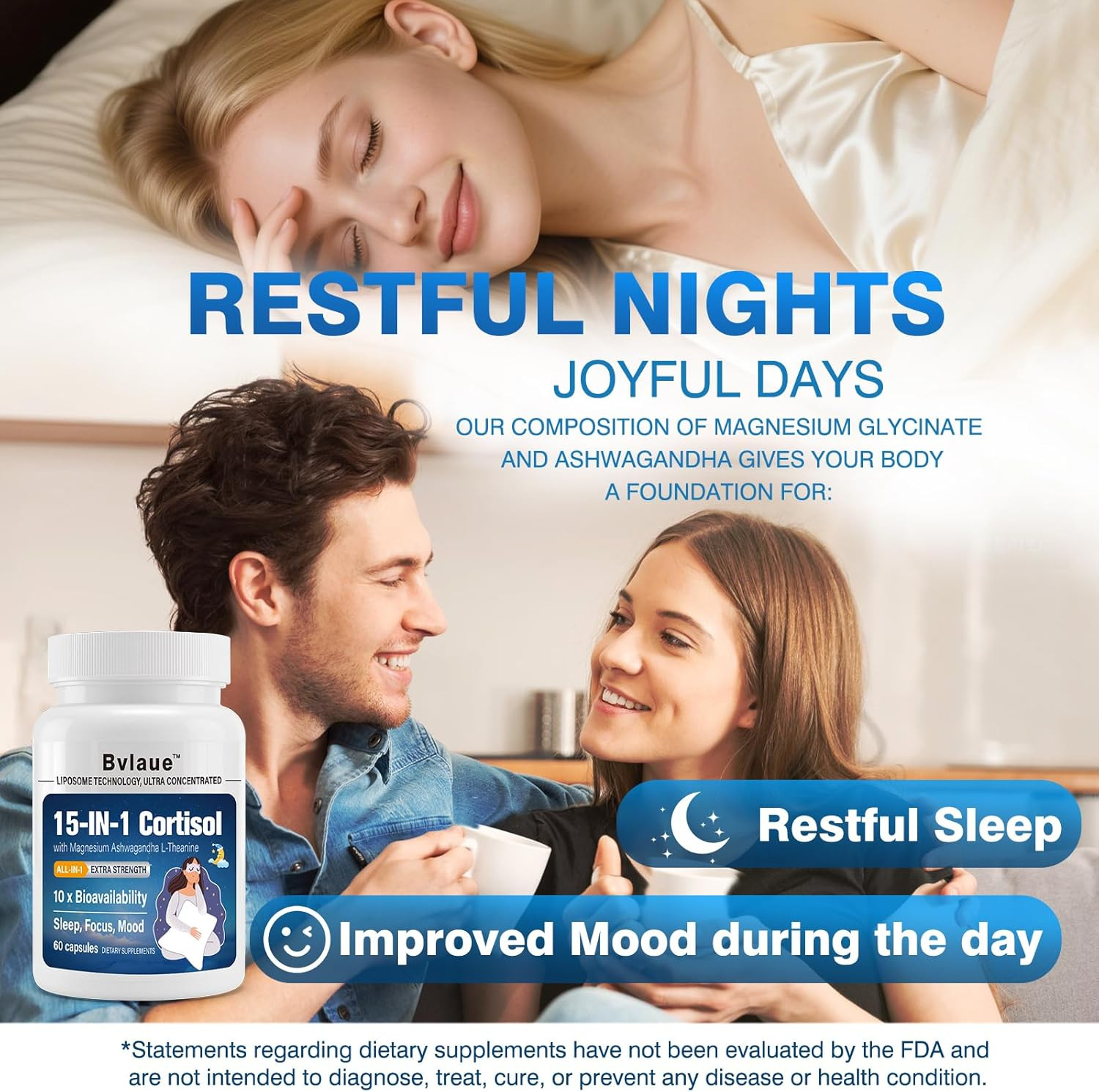 Cortisol Supplements for Women & Men – 15-in-1 Cortisol Reducer Manager Lower w/
