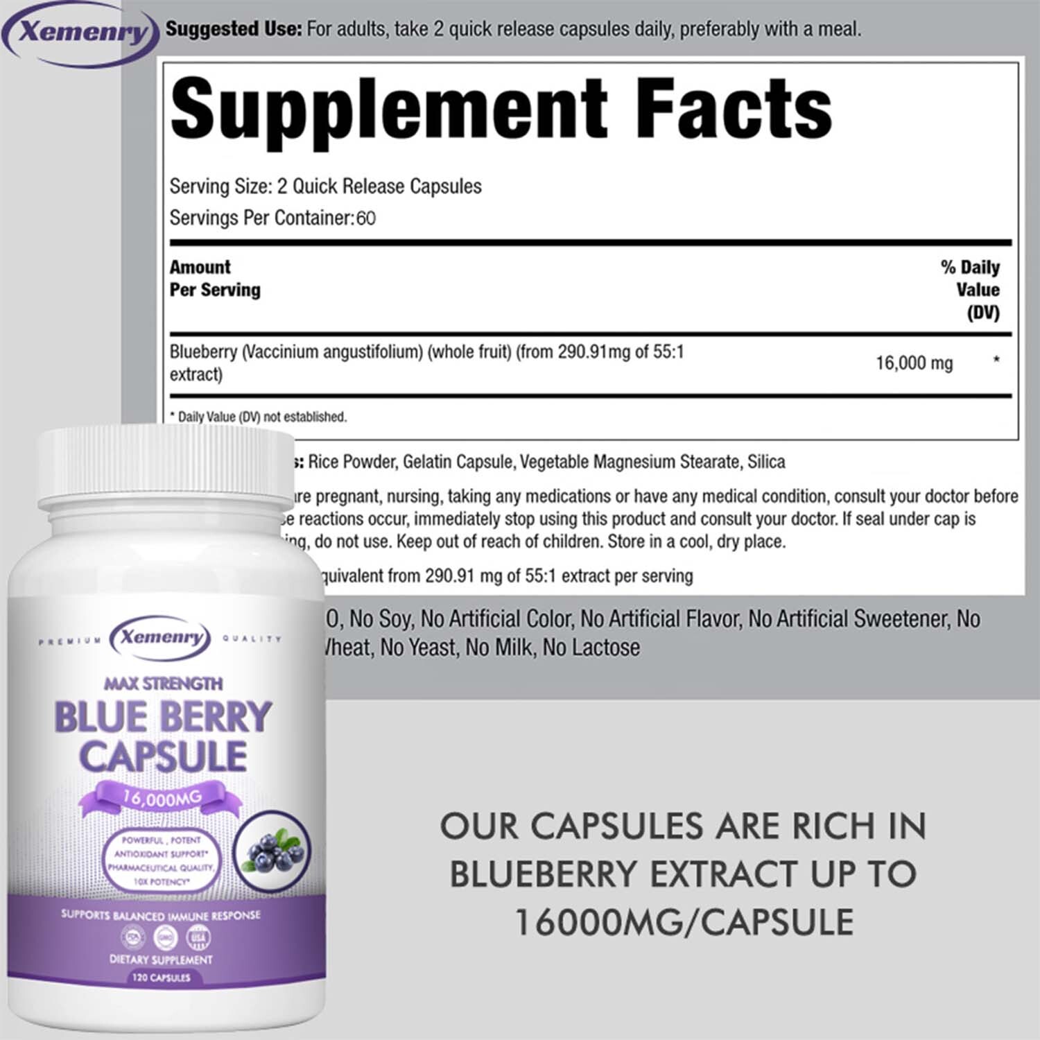 Blueberry Capsules 16000mg – High Strength Antioxidant, Promotes Ere Health