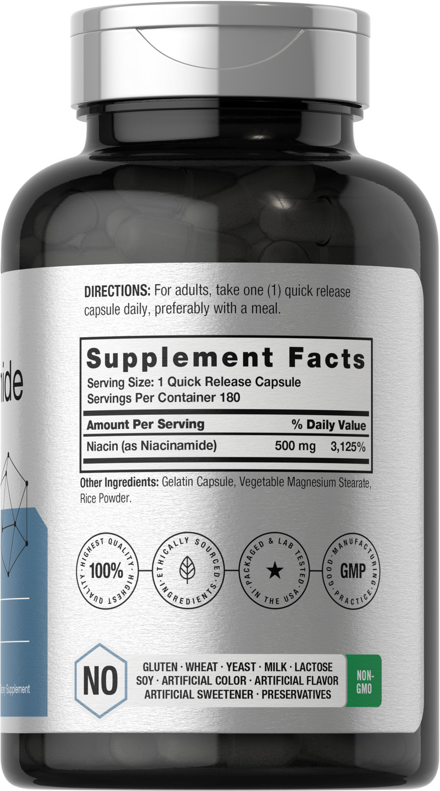 Nicotinamide 500mg | 180 Capsules | Non-GMO, Gluten Free | by Horbaach