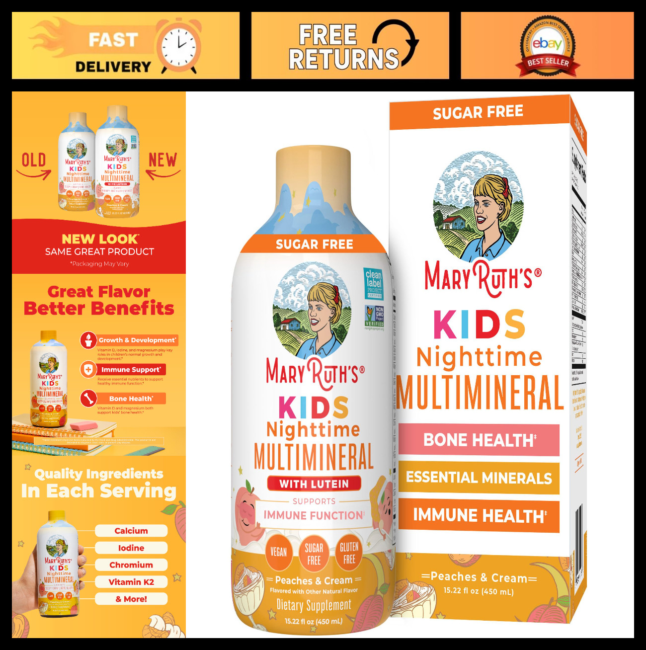 Kids Liquid Nighttime Multimineral Supplement for Bone Health – 15.22 Fl Oz
