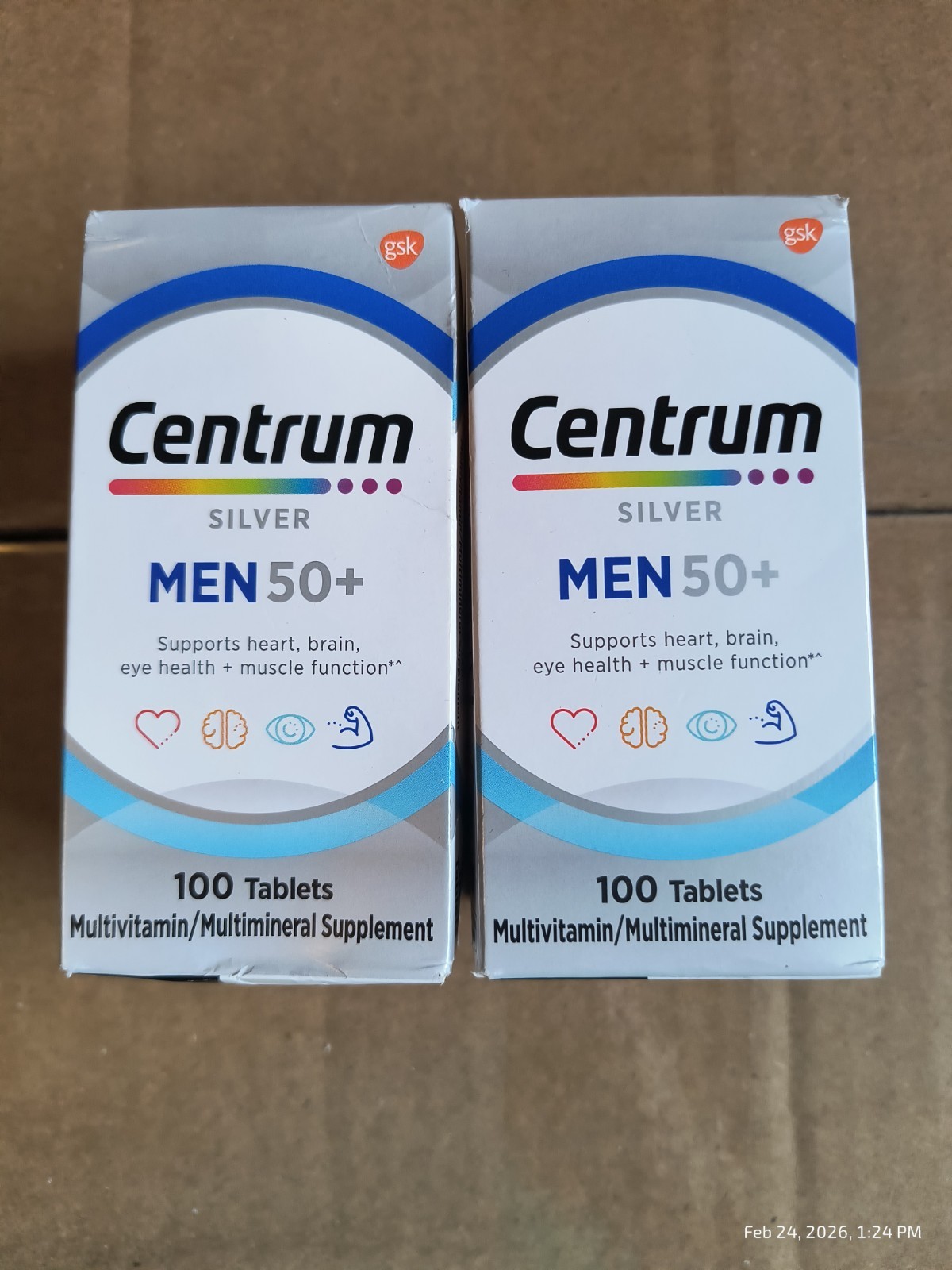 Two Pk Centrum Silver Men’s 50 Plus Multivitamin 100 Tablets Brain Eye Exp 4/27