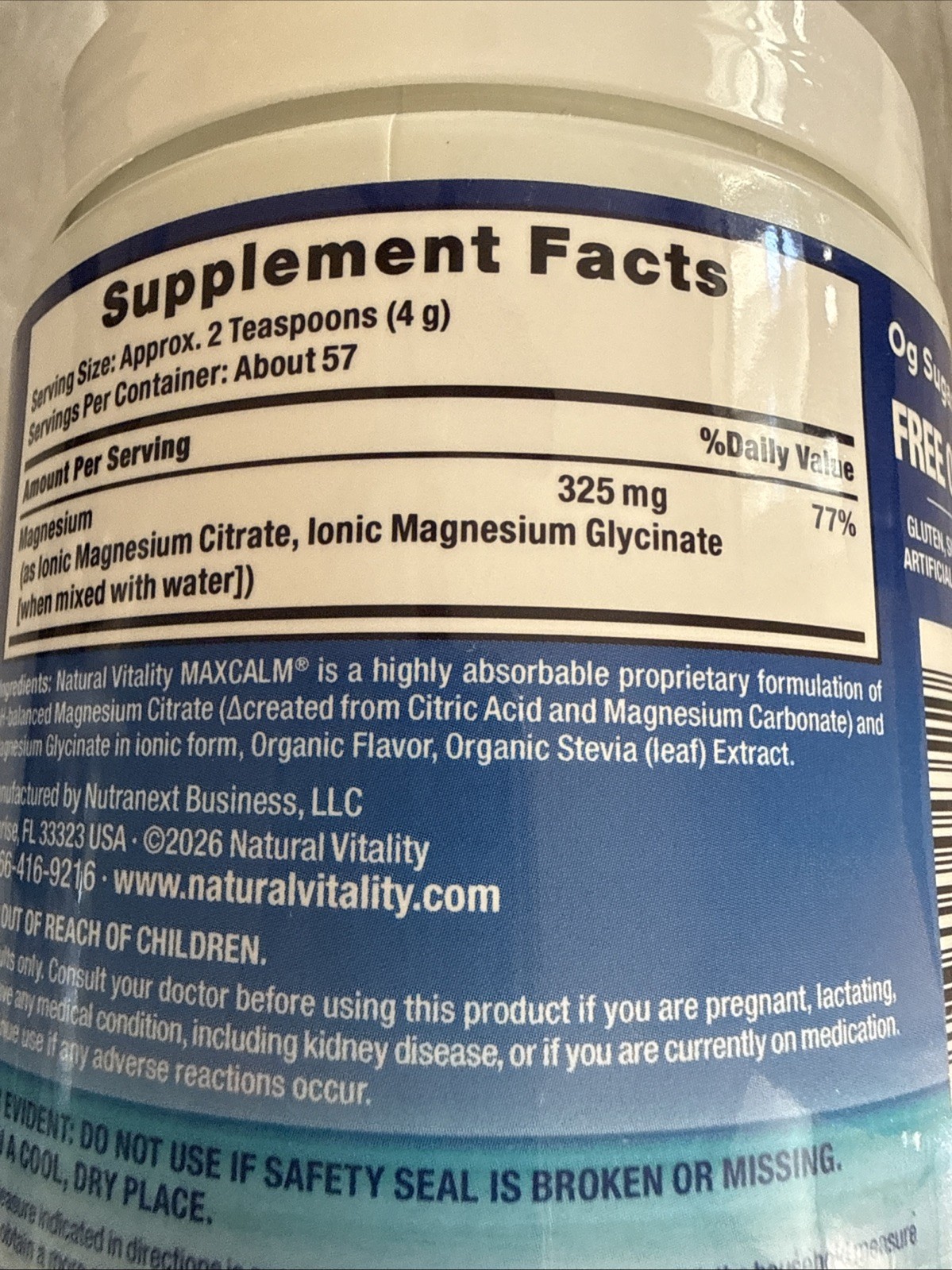 Natural Vitality Calm Magnesium CITRATE +GLYCINATE DRINK MIX. EXP 10/2028