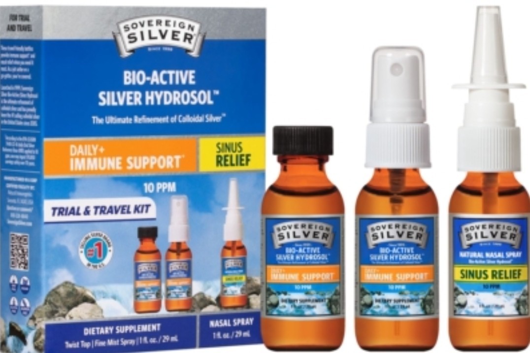 Sovereign Silver – Bio-Active Silver Hydrosol 3-Piece Trial & Travel Kit FREE ✈️